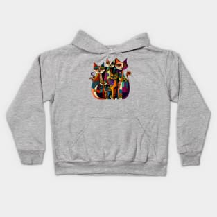 Geometric Cats Abstract Colorful Psychedelic Cats Design Kids Hoodie